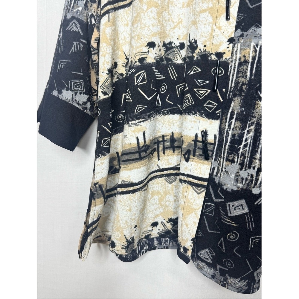 Ali Miles Womens Abstract Artsy Front Button Tunic Top‎ Sz L 3/4 Sleeve - Picture 3 of 12